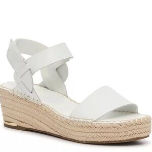 Franco Sarto White Leather Pela Espadrille 2” Wedge Sandals 6.5 COMFY